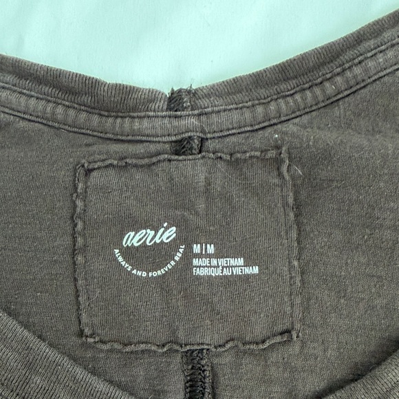 Aerie Dark Brown V-Neck Short Sleeve Tee - Picture 2 of 3